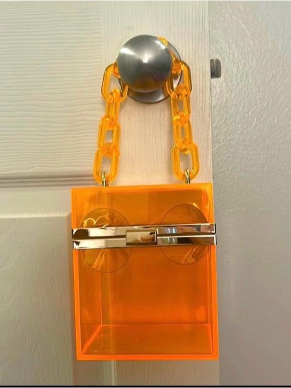 Orange Acrylic clutch handbag with Chain Handle